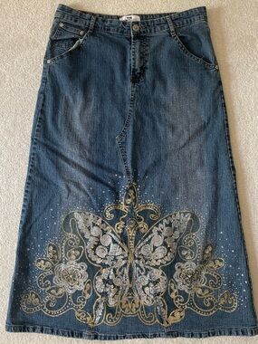 Y2K Jeans D Butterfly Print sequin Denim Skirt